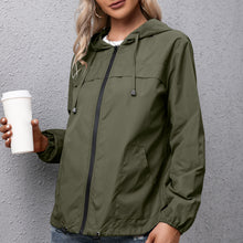 Load image into Gallery viewer, Women Hooded Jacket for Autumn 2021 Windbreaker Waterproof Pockets Zippered Outwear Raincoat Streetwear Winter Jackets Femme