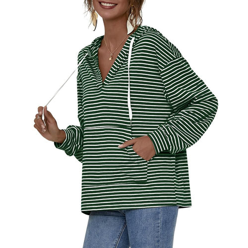 Women Hoodies Sweatshirt Korean Fashion Loose Striped Hoodies Dropped Shoulder Vintage Spring Oversized Sweatshirt Casual Tops