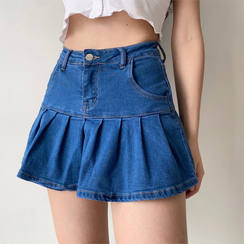 Women Jeans Skirts High Waist Pleated Zipper Mini Skirts Summer Streetwear Bottom Y2K Skinny Blue Sexy Gothic Black Denim Skirt