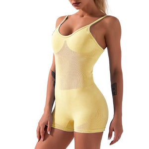 Women Jumpsuit Spaghetti Straps Vest Shorts Compression Breathable Elastic Bodysuits Workout Fitness Sportswear Bodycon Rompers