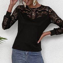 Load image into Gallery viewer, Women Lace T-Shirts Sexy Hollow Out Slim Shirts O-Neck Long Sleeve Button Fashion Mujer Tops Autumn Spring 2021
