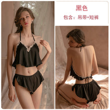 Load image into Gallery viewer, Women Pajamas Sleepwear Sleeveless Strap Silk Satin Nightwear Lace Homewear Cami Top Femme Sexy Pjs Lingerie Pyjamas Feminino