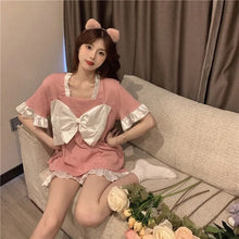 Load image into Gallery viewer, Women'S 2 Piece Set Pajamas For Women Summer 2022 New Kawaii Pajamas Bow Short-Sleeved Shorts Loose Home Clothes Broek Sets