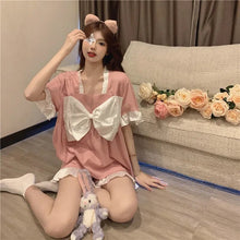 Load image into Gallery viewer, Women'S 2 Piece Set Pajamas For Women Summer 2022 New Kawaii Pajamas Bow Short-Sleeved Shorts Loose Home Clothes Broek Sets