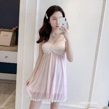 Load image into Gallery viewer, Women'S Pajamas Lingerie Lace Sleepwear Robe 2 Piece Set Summer Thin Sexy Princess Style Strap Chest Pad Nightdress Homewear