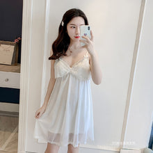 Load image into Gallery viewer, Women'S Pajamas Lingerie Lace Sleepwear Robe 2 Piece Set Summer Thin Sexy Princess Style Strap Chest Pad Nightdress Homewear