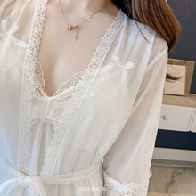 Load image into Gallery viewer, Women'S Pajamas Lingerie Lace Sleepwear Robe 2 Piece Set Summer Thin Sexy Princess Style Strap Chest Pad Nightdress Homewear