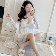 Load image into Gallery viewer, Women'S Pajamas Lingerie Lace Sleepwear Robe 2 Piece Set Summer Thin Sexy Princess Style Strap Chest Pad Nightdress Homewear