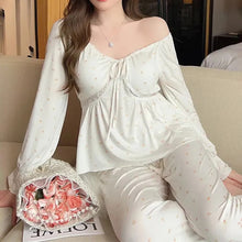 Load image into Gallery viewer, Women'S Pajamas Summer Style Milk Silk Super Spicy Net Red Nightdress Long Sleeves With Chest Pad Suit Sexy Floral Home Service