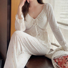 Load image into Gallery viewer, Women'S Pajamas Summer Style Milk Silk Super Spicy Net Red Nightdress Long Sleeves With Chest Pad Suit Sexy Floral Home Service