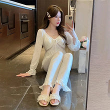 Load image into Gallery viewer, Women'S Pajamas Summer Style Milk Silk Super Spicy Net Red Nightdress Long Sleeves With Chest Pad Suit Sexy Floral Home Service