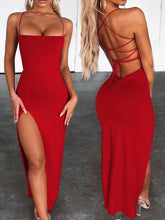 Load image into Gallery viewer, Women Sexy Backless High Split Maxi Party Dress Solid Color Spaghetti Strap Bandage Slit Long Dress