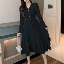 Load image into Gallery viewer, Women Sexy French Dress V-neck Gentle Korean Temperament Long-Sleeve Fashion White Fairy Dresses Chiffon Autumn Midi Dress