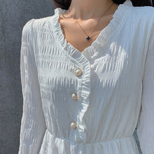 Load image into Gallery viewer, Women Sexy French Dress V-neck Gentle Korean Temperament Long-Sleeve Fashion White Fairy Dresses Chiffon Autumn Midi Dress