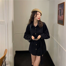 Load image into Gallery viewer, Women Shirts 2021 New Korean Fashion Elegant Retro Solid Color Lapel Single-breasted Loose Tie Waist Long-sleeved Shirt Top