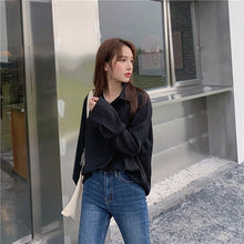 Load image into Gallery viewer, Women Solid Shirt Chic Summer Office Ladies Casual Tops And Shirts Female Korean Long Sleeves Blouses Pocket Shirts
