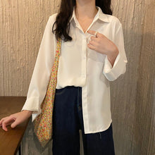 Load image into Gallery viewer, Women Solid Shirt Summer Ladies Casual Cardigans Tops And Shirts Female Korean Long Sleeves Blouses Chic Pocket Shirts