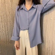 Load image into Gallery viewer, Women Solid Shirt Summer Ladies Casual Cardigans Tops And Shirts Female Korean Long Sleeves Blouses Chic Pocket Shirts