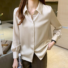 Load image into Gallery viewer, Women Solid Shirt Summer Office Ladies Casual Tops And Shirts Chic Female Korean Long Sleeves Blouses Pocket Buttons