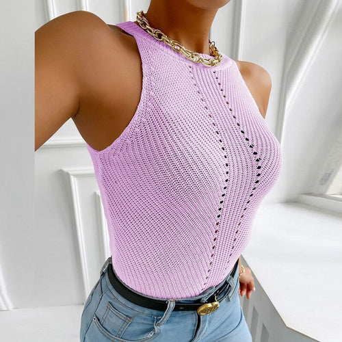 Women Tops Slim T-shirts Fashion Tank Top Hollow Out Short Solid Shirt Sexy Sleeveless Crop top Streetwear Summer Lady Camis