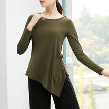 Load image into Gallery viewer, Women Tunic Tops for Dance Asymmetrical Hemline Shirts Elastic Breathable Long Sleeve O-Neck Solid Flowy Casual Tees Dancewear