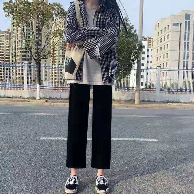 Women pants 2021 Retro Solid Color Wild Straight Wide Leg Pants Female Spring New Korean Fashion High Waist Casual Long Pants