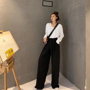 Women pants 2021 Retro Solid Color Wild Straight Wide Leg Pants Female Spring New Korean Fashion High Waist Casual Long Pants