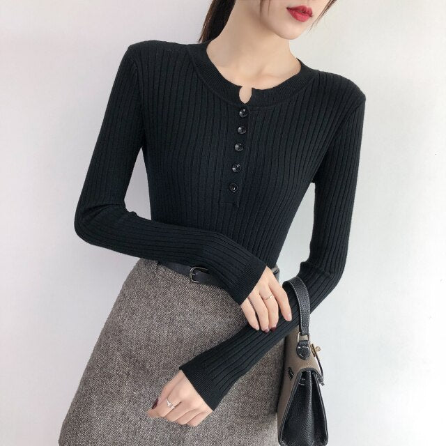 Women's Bottoming Sweaters Autumn Winter Basic Knitting Warm Slim Sweater Solid Minimalist Stretch Large Size Tight-Fitting Tops