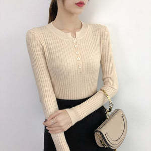 Women&#39;s Bottoming Sweaters Autumn Winter Basic Knitting Warm Slim Sweater Solid Minimalist Stretch Large Size Tight-Fitting Tops