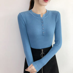 Women&#39;s Bottoming Sweaters Autumn Winter Basic Knitting Warm Slim Sweater Solid Minimalist Stretch Large Size Tight-Fitting Tops