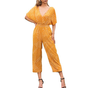 Women's Jumpsuits Summer Fashion Polka Dot Wide Legs Rompers Half Sleeve High Waist Overalls Casual Holiday Jumpsuits Mujer