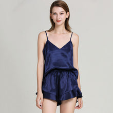 Load image into Gallery viewer, Women Sexy Silk Satin Ruffled Pajamas Sets Cami Shorts Sleepwear Home Suit