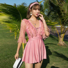 Load image into Gallery viewer, Women's Swimwear Korea Swimsuit Skirt 5XL Woman One Piece Plus Size Tankini Monokini Lace Sleeve Black Swim Suit Beach Wear