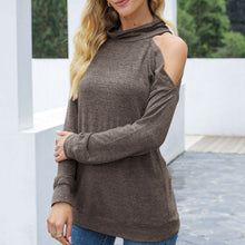 Load image into Gallery viewer, Women's T-shirts Tees Autumn Ladies Shirts And Tops Sexy Long Sleeve Tops Hollow Out Shoulder Streetwear Solid Turtleneck Loose