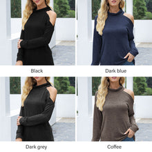 Load image into Gallery viewer, Women's T-shirts Tees Autumn Ladies Shirts And Tops Sexy Long Sleeve Tops Hollow Out Shoulder Streetwear Solid Turtleneck Loose