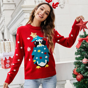 Women's Ugly Christmas Little Snowflake Knitted Sweaters Dress And Christmas Tree Loose Knitwear Autumn Winter Soft Warm Jumper