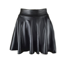 Load image into Gallery viewer, Womens PU Leather Miniskirts High Waist Casual Flared Pleated Latex A-Line Skirt Rave Dance Bottoms Sexy Clubwear Skirts