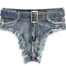 Load image into Gallery viewer, Womens Pole Dance Shorts Summer Mid Waist Denim Shorts Clubwear Beachwear Casual Frayed Raw Hem Rave Short Jeans Hot Pants