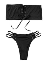 Load image into Gallery viewer, Womens Sexy Beachwear Swimsuit Lace-up Strapless Corset Crop Tops Elastic Waist Briefs Underpants Wetlook Bikini Bathing Suits