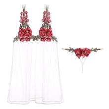 Load image into Gallery viewer, Womens Sexy Flower Embroidery Temptation Erotic Lingerie Deep V-neck Lace Side Slit Sling Net Yarn See-though Nightie Dresses