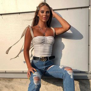 Y2K 2022 Hot Sexy Bandage Vest Bottoming Sling Corset Tank Tops Cropped Casual Party Women&#39;s Clothing T Shirt Tees Streetwear