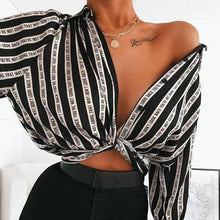 Load image into Gallery viewer, women shirt women shirts for women kawaii clothes  European and American temperament Street sexy striped off shoulder fashion