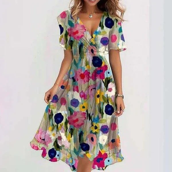Chiffon Printed Short Sleeve Dress: Summer V-Neck Styling Guide
