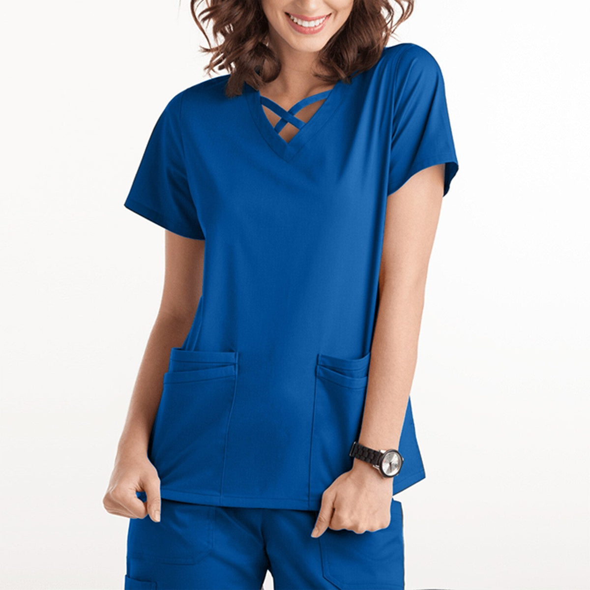Nurse Uniform Scrub Top: Solid Short Sleeve Workwear Blouse