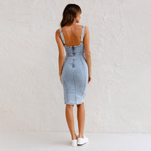 Load image into Gallery viewer, New U-neck Suspender Denim Dress Summer Casual Tight Slim Fit Dresses With Slit Design Womens Clothing