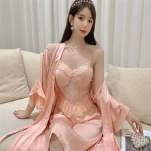 Load image into Gallery viewer, Female Twinset Robe Set Women Lace Kimono Sleepwear Nightgown Lingerie Summer Satin Nightwear Bathrobe Gown Suit Loungewear