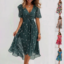 Load image into Gallery viewer, Chiffon Printed Short Sleeve Dress Summer Elegant V-neck Dresses Womens Clothing