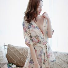 Load image into Gallery viewer, Lingerie Sexy Pajamas Transparent Chiffon Bathrobe Kimono Uniform