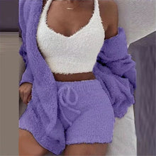 Load image into Gallery viewer, Winter Sexy Women Home Wear Suit Casual Pajamas Set Lady Female Soft Warm Long Sleeve Exposed Navel Vest Shorts Set