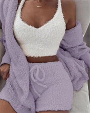 Load image into Gallery viewer, Winter Sexy Women Home Wear Suit Casual Pajamas Set Lady Female Soft Warm Long Sleeve Exposed Navel Vest Shorts Set